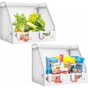 Lot De 2 Corbeilles &Agrave; Fruits &Agrave; Suspendre - Organiseur De Cuisine Pliable Avec 4 Crochets - Panier M&eacute;tallique Mural Pour Le Rangement Des Fruits,L&eacute;gumes,Collations - Blanc - Neuf