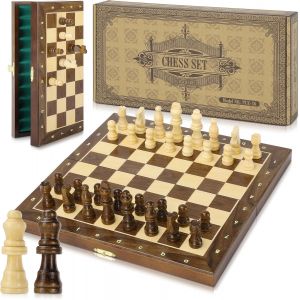 Jeu D'Échecs Magnetique Bois,Jeux D Echec En Bois Pliable D'Échiquier Voyage Avec 2 Extra Dame -30Cm,Echiquier Jouet Éducatif Pour Enfants[Z1393] - Neuf