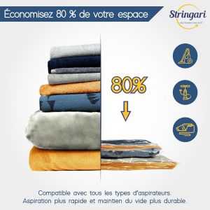 TZF-Sac Sous Vide Vetement Aspirateur Lot de 5 pi&egrave;ces M 70x50 - Sac de Rangement Sous Vide De Qualit&eacute; Sup&eacute;rieure - Housse Aspirable Rangement Les Seules Avec une &Eacute;paisseur de 90 Microns - Neuf