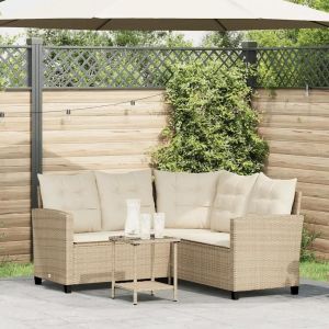 Canapé De Jardin Avec Table Et Coussins En Forme De L Beige - Neuf