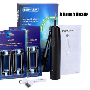 Brosse À Dents Électrique Rotative, 5 Modes, Nettoyage Des Dents, Brosse Électronique Étanche Avec Minuterie, Brosse À Dents Rechargeable Par Usb-Noir 8 Têtes - Neuf