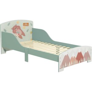 Subzonal-Lit Pour Enfant Lit Au Sol Enfant 3-6 Ans Avec Barri&egrave;res De S&eacute;curit&eacute; Et Motifs Dim. 77 X 143 X 60 Cm Sommier &Agrave; Lattes Inclus - Vert - Neuf
