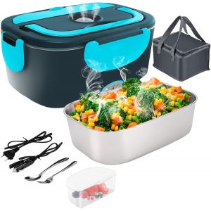 Lunch Box Chauffante Électrique 4 En 1 12v/24v/220v 240v,1.5l 60w Acier Inox Chauffage Rapide Gamelle,Boîte Repas Amovible,Pour Bureau,École,Voyage,Voiture,Avec Sac Isotherme.[V187] - Neuf