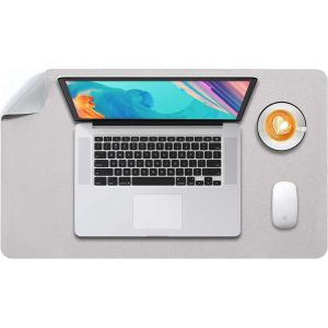 DDA-Tapis de Souris Grand, sous Main Bureau L, Mouse Pad Mat Prolongé, Tapis de Portable, Tableau d'Écriture, Buvard de Bureau, Double Face Usage en Cuir PU Étanche 60 x 35cm(Gris Clair/Argent) - Neuf