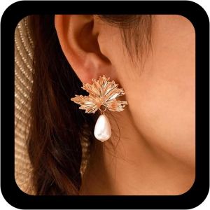 Kal-Boho Teardrop Pearl Dangle Drop Boucles D'oreilles Feuille D'or Boucles D'oreilles Vintage Ovale Pearl Dangle Boucles D'oreilles Punk Leaf Boucles D'oreilles Bijoux Pour Femmes Et Filles - Neuf
