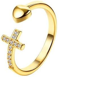 Yemaesre-Bague En Forme De C?ur Pour Femmes Et Filles Or Zircon Cubique Bague Réglable Ouverte Croix Inspirante C?ur Foi Religieuse Chrétienne Bijoux Cadeaux Pour Fille Petite Amie S?ur, Laiton - Neuf