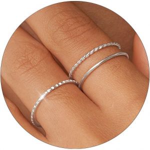 Kahfl-3pcs Bagues Or Argent Empilables Pour Femmes 18 Carats Plaqué Or Bagues Lot Pouce Bande Anneaux Petit Remplies Anneaux Empilées Phalanges Bagues Mode Statement Bagues Taille 52-65 - Neuf