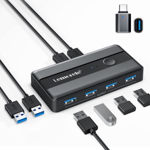 Gjfty-Switch Usb 3.0 Kvm Switch 4 Usb Ports For 2 Pcs For Keyboard Mouse External Hard Drive Printer Scanner - Neuf