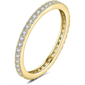 0.6ct Demi Eternel Empilable Bague Taille Rond 6 Cubic Zirconia Pierre Argent 925 Femme, Plaqué Or Jaune Or Rose Bague Fin Anneau Fiançailles Mariage Promise Alliance, Bijoux Mariee - Neuf