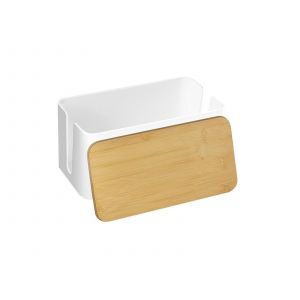 Bo&icirc;te de gestion de c&acirc;bles avec couvercle en bambou - Blanc, grand format - Neuf