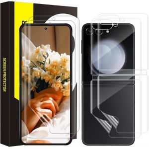 Kal-Lot De 2 + 2 Films De Protection D'écran En Verre Blindé Pour Samsung Galaxy Z Flip 5 5g, En Tpu Résistant Aux Chocs Et Aux Rayures Z Flip 5 + Film De Protection Arrière, 3d Full Cover, Sans - Neuf