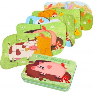 ERYI-Puzzle Enfant 2 3 4Ans, 5 Niveaux De Difficulté Différents Jouet Puzzle En Bois Pour Enfants, Jouet Puzzle En Carton Éducatif Parfait Pour Garçons Filles De 2 Ans +¿Animal¿ - Neuf