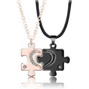 Kales-2 Pièces Acier Inoxydable Collier Couple Amoureux,Collier Couple Coeur Amour Puzzle,Pendentif Couple Amoureux,Collier Coeur Separable Pendentif Puzzle,Meilleure Amie Collier Amitié - Neuf