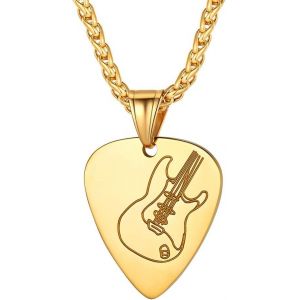 Kal-Collier Avec Pendentif Guitare Argent 925/Acier Inoxydable Rock Hip Hop Punk Band Avec Chaîne Longeur De 45cm/55cm Platine/Or 18 Carats Cadeau Pour Homme Femme Festival De Musique - Neuf