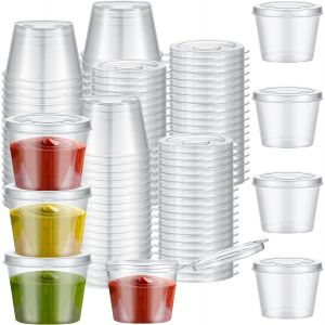Tianyi-Lot De 100 Boîtes De Conservation Avec Couvercle, 25 Ml, Rondes, Passent Au Micro-Ondes, Pour Sauces, Sauces, Épices, Salades De Ketchup, 25 Ml (Orbiculaires) - Neuf