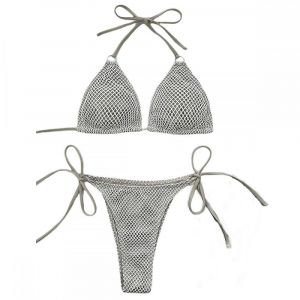 Maillot De Bain Fendu Pour Femme, Bretelles De Couleur Unie Et Culotte En Corde Bikini Pour La Plage, Le Surf, La Natation, 2 Pièces Kaki (S) - Neuf