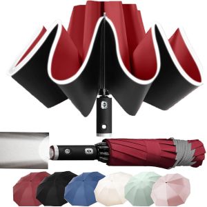 ERSHI-Parapluie Pliant, Parapluie de voyage coupe-vent, Lumière LED, Compact, Parapluie de Poche, conception à pliage inversé, ban[1423] - Neuf