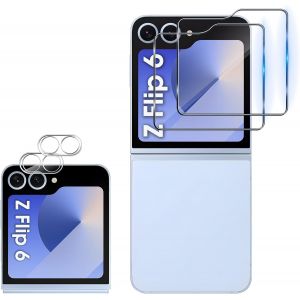 Kal-Verre Trempé Pour Samsung Galaxy Z Flip 6 5g/ Z Flip6 Avec Caméra Arrière Protecteur [2+2 Pièces], Dureté 9h [Sans Bulles] [Ultra Hd] Ultra Résistant Film Vitre Trempé Protection Écran - Neuf