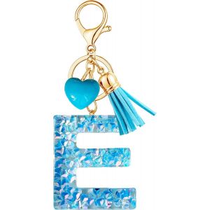 KAL-Porte-Cl&eacute;s Bleu Avec Lettre Porte-Cl&eacute;s Fille Initiale Cadeau Femmes Porte-Cl&eacute;s Coeur D&eacute;corer Pour Sac Sac &Agrave; Dos Porte-Clef Gland Or Porte-Clef Femme A-Z - Neuf