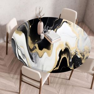 3D Nappe Ronde avec Bord Élastique, Nappe de Table Anti-Tache Antidérapante Nappe Jardin Exterieur Protection Table Ronde Extensible pour Cafe Cuisine Fête Table (Pierre G,140cm) - Neuf