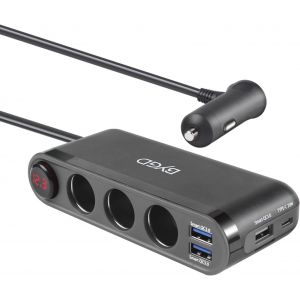 12V/24V Adaptateur Allume Cigare - Chargeur De Voiture Avec 3 Ports Usb + Type C, Prises 18W Qc 3.0 Usb Et 3 Sorties 12V Et Affichage De La Tension &Agrave; Led - Neuf