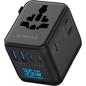 JGD-Adaptateur Prise Universelle, Adaptateur Voyage International avec 3 USB-C(GaN 35W), 2 USB-A &iquest; 2 AC, Concerner France vers USA, UK, EU, AU &iquest; 224+ Pays (Noir) - Neuf
