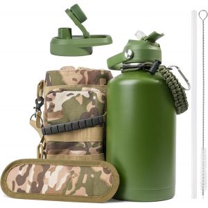 Ulteronixshop-Bouteille D'eau De Sport En Acier Inoxydable&iquest;Grande Bouteille D'eau De 2.2 Litres&iquest;Sangle De Transport Portable En Tissu Oxford Et Bouchon &Agrave; Vis Anti-Fuite Pour Le Sport, Le Camping, Le - Neuf