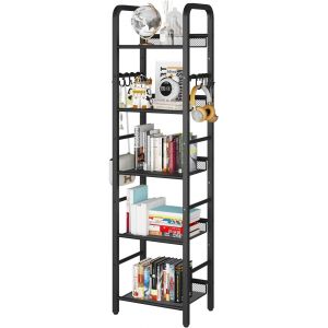 Ulteronixshop-Biblioth&egrave;que &agrave; 5 Niveaux, &Eacute;tag&egrave;re de Rangement, avec Crochet en S de 8 pi&egrave;ces, Cadre en m&eacute;tal, Style Minimaliste, pour Salon, Chambre &agrave; Coucher, Bureau, Salle de Bain, Noir HBC055B - Neuf