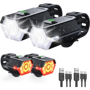 Subzonal-Lumiere Velo Avec Feu D'avertissement Lat&eacute;ral, 3+6 Modes Eclairage Velo Avant Et Arriere Rechargeable Pour Cyclisme De Nuit, &Eacute;tanche Ip65, Lampe Feux Arri&egrave;re Phare Avant Velo Super Lumineux - Neuf