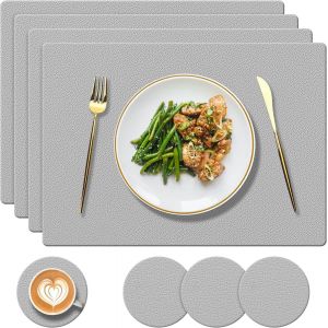 ERSHI- 4 sets de table en silicone + 4 dessous de verre, résistants à la chaleur 232,2 °C, lavables et imperméables, faciles à nett[478] - Neuf