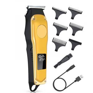 Tondeuse À Cheveux Pour Hommes, Rasoir Électrique Professionnel, Kit De Coupe De Cheveux Et De Barbe Pour Hommes (9 Pièces, Usb, Rechargeable, Écran Lcd, Sans Fil, Noir Et Doré) - Neuf