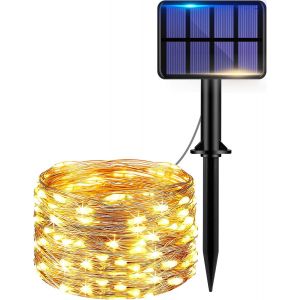 KAL-Guirlande Solaire Exterieur, 6M 60Led Guirlande Lumineuse Extérieur, 8 Modes Étanche Lumière Solaire Pour Jardin Arbre Terrasse Mariage Noël Cour Maison Fête Décoration Blanc Chaud - Neuf