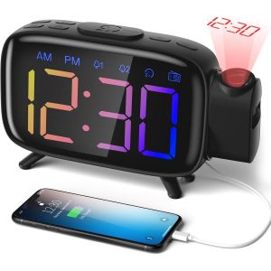 ASFASFq-Store Radio Reveil Projection Plafond Réveil Radio FM avec Double Alarme Reveille Numerique Couleur, 12/24H, 3 Niveaux de Luminosité, Port de Chargement Type-C - Neuf