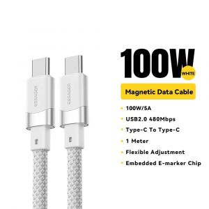 Essager Usb C &Agrave; C 100W C&acirc;ble De Chargeur Rapide Magn&eacute;tique Pour Iphone 15 65W Type C &Agrave; C Fil De Charge De Donn&eacute;es Pour Ordinateur Portable Samsung.C-C 100W White.1M - Neuf