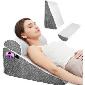 Coussin De Lecture, Coussin Triangulaire Avec Rouleau De Cou, Oreiller De Reflux Ergonomique Avec Support Arri&egrave;re, Coussin Inclin&eacute; Pour Lit Et Canap&eacute;, 50 &times; 50 &times; 26 Cm Blanc Gris - Neuf