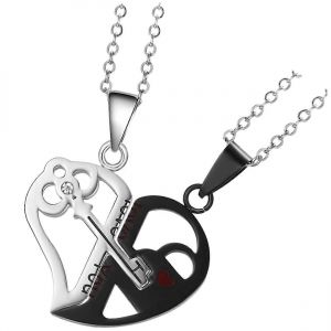 1 Paire De Collier Trousseau De Cl&eacute;s Pour La Saint-Valentin, Durable Cadeau Romantique De Connexion, En Acier Inoxydable, Conception De Coeur - Neuf