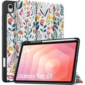 KALANKA-Coque pour Samsung Galaxy Tab S11 11 Pouces 2025 SM-X730/X736B avec Support pour S Pen, Coque de Protection arri&egrave;re Souple en TPU, Veille/R&eacute;veil Automatique, Fleur - Neuf