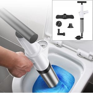 Déboucheur de toilettes haute pression avec 4 têtes remplaçables Déboucheur de pompe de toilettes Déboucheur de tuyaux pour toilettes, drain de sol d'évier, tuyau bouché et baignoire ( - Neuf