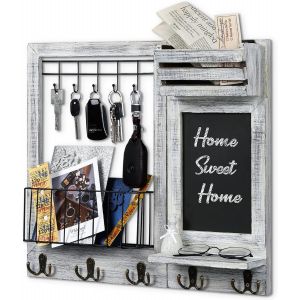 Porte-cl&eacute;s avec &eacute;tag&egrave;re, &eacute;tag&egrave;re murale pour &eacute;tag&egrave;re &agrave; cl&eacute;s, porte-journaux, porte-cl&eacute;s, porte-courrier, porte-cl&eacute;s, porte-courrier, porte-cl&eacute;s, porte-courrier mural vintage blanc - Neuf