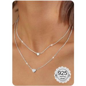 Collier Femme Chaine Argent Femme Collier Ras De Cou Coeur Zircon Papillon Chaine Or Femme Collier Argent Pendentif Femme Bijoux - Neuf
