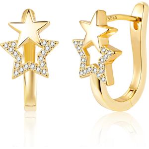 Tianyi-Boucles D'oreille Argent, &Eacute;paisses Petite Cr&eacute;oles Zircon, Chunky, Simple, Coeur, Carr&eacute;s, Stella, G&eacute;om&eacute;trique, Hypoallerg&eacute;niques, En Argent 925, Plaqu&eacute; Or 14 Carats, Femme, Homme - Neuf