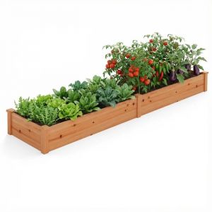 Carr&eacute; Potager en Bois Sapin COSTWAY 240 x 60 x 25cm, 2 Bacs &agrave; Fleurs, Base Ouverte, Lit de Jardin pour Fleurs Herbes Fruits, Orange - Neuf