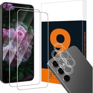 Kal-Lot De 2 + 2 Films De Protection D'écran En Verre Blindé Pour Samsung Galaxy S24 Fe 5g, Dureté 9h, Anti-Rayures, Film De Protection Pour Appareil Photo, 0,33 Mm, Bords Arrondis 2,5d, Qualité - Neuf