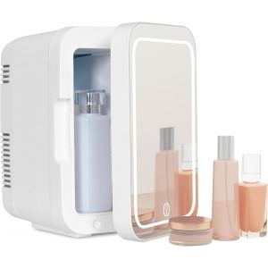 Checarzhn--No1-Mini Frigo Cosmétique 4l Avec Miroir Led, Petit Frigo De Chambre Cosmétique Avec Fonction Chaud/Froid, Mini Réfrigérateur Portable, 12v/220v, Miroir Maquillage Pour Voitures (Blanc) - Neuf
