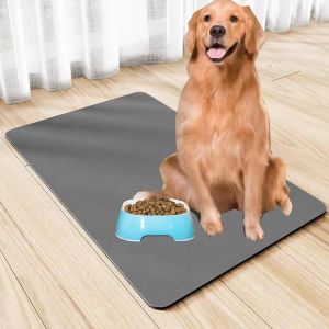 Tapis Absorbant Chien,60x40cm Tapis Pour Gamelle Chien,Coussin Lavable Antidérapant Tapis De Nourriture Pour Chien Pour Éviter Que L'eau Ou La Nourriture Ne Se Renverse(Gris Foncé) - Neuf