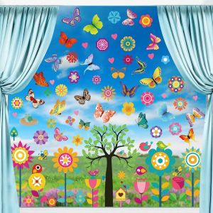 CAUC-Autocollants de Fen&iquest;&iquest;tre Printemps, 9PCS Large Autocollants de Fen&iquest;&iquest;tre de Papillon Fleur Autocollants Anti-Collision Sticker, pour Fen&iquest;&iquest;tre Oiseau Fleurs Arbre D&iquest;&iquest;coration Fournitures de F&iquest;&iquest;te - Neuf