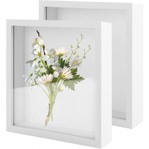 Cmwx-Lot De 2 Cadres Photo 3d À Remplir, Cadre Vitrine Profond 30 X 30 Cm Pour Objets Jusqu'à 3 Cm - Cadre Profond Pour Bouquet De Mariage - ?Uvre D'art Diy - Blanc - Neuf