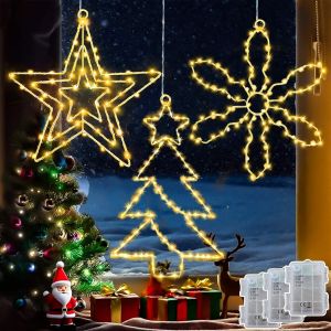 Lumineuse De No&euml;l De Fen&ecirc;tre, 3 Pi&egrave;ces &Eacute;toile/Flocon De Neige/Arbre No&euml;l Lumineuse, Imperm&eacute;able Decoration Noel Fen&ecirc;tre Lumi&egrave;re Avec Minuterie Deco Lumi&egrave;re Noel Pour Int&eacute;rieur Et Ext&eacute;rieur - Neuf