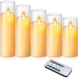 Sjzg-Lot De 5 Bougies Led Vacillantes Avec Variateur D'intensit&eacute; &Agrave; Distance, Bougies Sans Flamme Avec Piliers En Cire V&eacute;ritable, Bougies Dansantes R&eacute;alistes Pour F&ecirc;te, Mariage, Festival, - Neuf