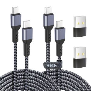 KALANKA-Câble USB C vers USB C 65W¿PD 3A Cable USB C Charge Rapide Nylon Tressé Câble Chargeur Cordon USB Type C Compatible avec iPhone 16 15 Pro Max Samsung Galaxy S24 S23 iPad Air MacBook, 2M,Lot d - Neuf